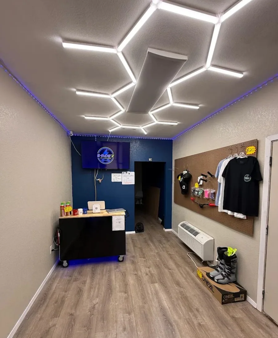 Electric bikes and service gear inside the E-Ridez ABI showroom